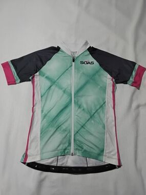 Soas Women's Mint Tie-Dye Cycling Jersey with Pink Accents Sz S.